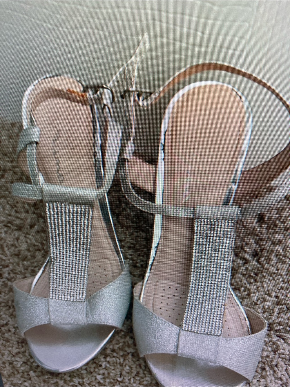 Silver Rhinestone T-Strap Women's Heels